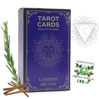 Mazo completo de 78 cartas del tarot Goddess Arcana sobre la sabiduría del sagrado femenino junto a su libro guía y caja rígida